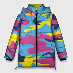 Женская зимняя куртка Камуфляж: голубой/розовый/желтый