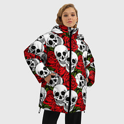 Куртка зимняя женская Черепа в розах, цвет: 3D-черный — фото 2