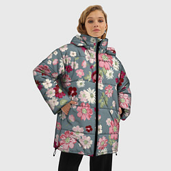 Куртка зимняя женская Цветочки, цвет: 3D-черный — фото 2