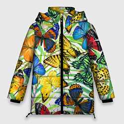 Куртка зимняя женская Тропические бабочки, цвет: 3D-черный