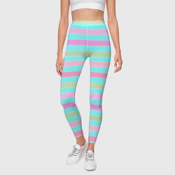 Леггинсы женские Pink turquoise stripes horizontal Полосатый узор, цвет: 3D-принт — фото 2