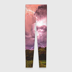 Леггинсы женские Грозовые разряды молний над лесным озером, цвет: 3D-принт