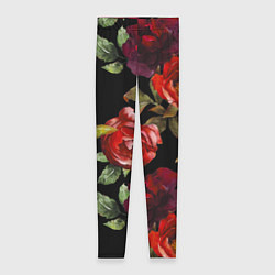 Леггинсы женские Цветы Нарисованные Розы На Чёрном Фоне, цвет: 3D-принт