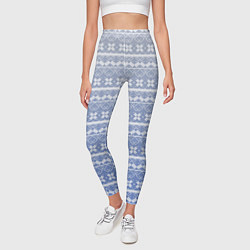 Леггинсы женские Белый скандинавский орнамент на серо-голубом фоне, цвет: 3D-принт — фото 2