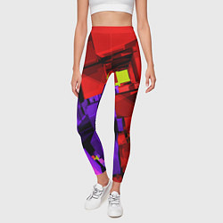 Леггинсы женские Множество геометрических красных, фиолетовых и жёл, цвет: 3D-принт — фото 2