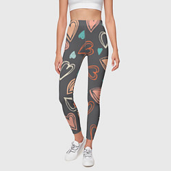 Леггинсы женские Много сердец, цвет: 3D-принт — фото 2