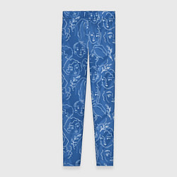 Леггинсы женские Женские лица на джинсовом синем, цвет: 3D-принт