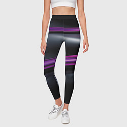 Леггинсы женские Фиолетовые полосы на черном фоне, цвет: 3D-принт — фото 2