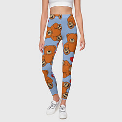 Леггинсы женские Мишки и сердца на голубом фоне, цвет: 3D-принт — фото 2