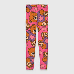 Женские легинсы Мишки игрушки в розовых свитерах и сердечки