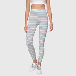 Леггинсы женские Белый в серо-голубую полоску, цвет: 3D-принт — фото 2