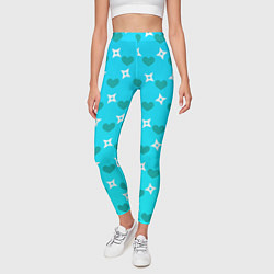 Леггинсы женские Сюрикены и сердечки: голубой, цвет: 3D-принт — фото 2