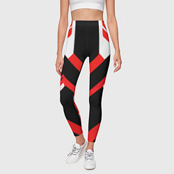 Леггинсы женские Красно-белые полосы и чёрный фон, цвет: 3D-принт — фото 2
