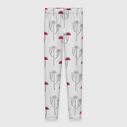 Леггинсы женские Паттерн с веточками розовых цветов на сером, цвет: 3D-принт