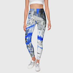 Леггинсы женские Сине-белая абстракция на чёрном фоне, цвет: 3D-принт — фото 2