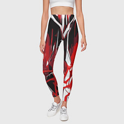 Леггинсы женские Красно-белая хаотичная абстракция на чёрном фоне, цвет: 3D-принт — фото 2