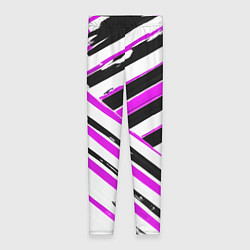 Женские легинсы Розово-чёрные полосы на белом фоне