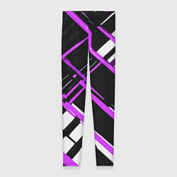 Женские легинсы Фиолетово-белые линии на чёрном фоне