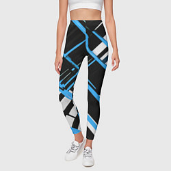 Леггинсы женские Сине-белые линии на чёрном фоне, цвет: 3D-принт — фото 2