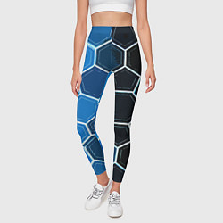 Леггинсы женские Белые шестиугольники на чёрно-синем фоне, цвет: 3D-принт — фото 2