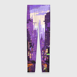 Леггинсы женские Киберпанк город фиолетовый, цвет: 3D-принт