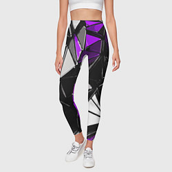 Леггинсы женские Фиолетово-белые рельефные треугольники на чёрном ф, цвет: 3D-принт — фото 2