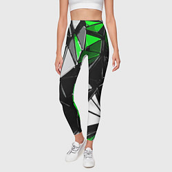 Леггинсы женские Зелёно-белые рельефные треугольники на чёрном фоне, цвет: 3D-принт — фото 2