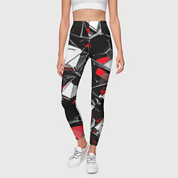 Леггинсы женские Красно-белый паттерн на чёрном фоне, цвет: 3D-принт — фото 2