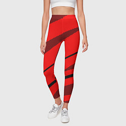 Леггинсы женские Красный с чёрным абстракция полосы, цвет: 3D-принт — фото 2