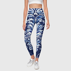 Леггинсы женские Гжель русский орнамент королевский синий, цвет: 3D-принт — фото 2