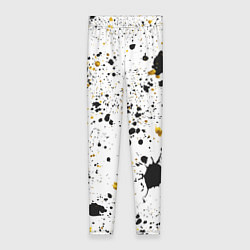 Леггинсы женские Черные и золотистые пятна краски на белом фоне, цвет: 3D-принт