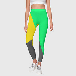 Леггинсы женские Жёлто-серо-зелёный трёхцветный, цвет: 3D-принт — фото 2