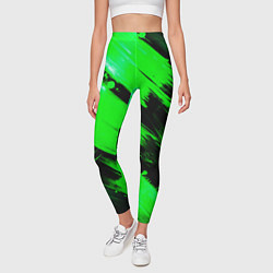 Леггинсы женские Зеленые мазки краски на черном, цвет: 3D-принт — фото 2
