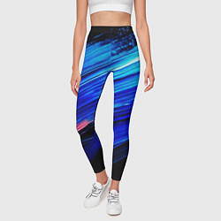 Леггинсы женские Синии кисти краски на черном, цвет: 3D-принт — фото 2