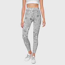 Леггинсы женские Цветочный светло-серый паттерн, цвет: 3D-принт — фото 2