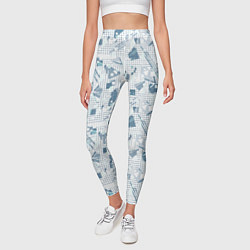 Леггинсы женские Мемфис синий с серым клетчатый геометрический узор, цвет: 3D-принт — фото 2