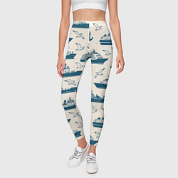 Леггинсы женские Морской паттерн из чаек, якорей и кораблей, цвет: 3D-принт — фото 2