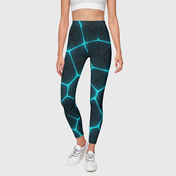Леггинсы женские Неоновые голубые соты, цвет: 3D-принт — фото 2
