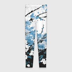 Женские легинсы Абстракция чёрное дерево с синими цветами