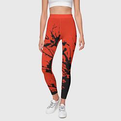 Леггинсы женские Взрыв чёрной краски на красно-оранжевом, цвет: 3D-принт — фото 2