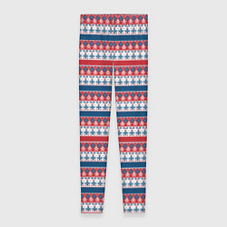 Леггинсы женские Скандинавский красно синий новогодний орнамент, цвет: 3D-принт