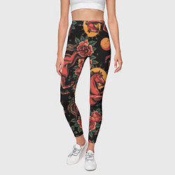 Леггинсы женские Красная лошадь с розами, цвет: 3D-принт — фото 2