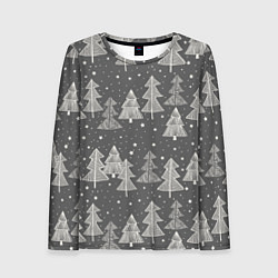 Лонгслив женский Grey Christmas Trees, цвет: 3D-принт