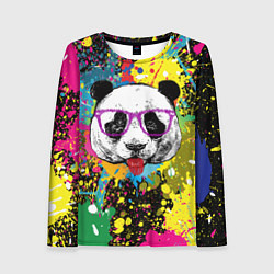 Лонгслив женский Панда хипстер в брызгах краски, цвет: 3D-принт