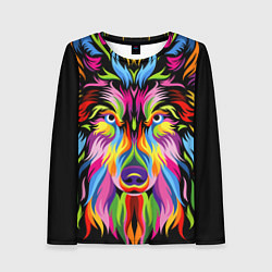 Лонгслив женский Neon wolf, цвет: 3D-принт