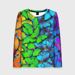 Лонгслив женский Радужные бабочки, цвет: 3D-принт