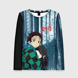 Женский лонгслив Танджиро и Незуко Камадо в лесу