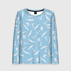 Женский лонгслив Чайки в небе паттерн