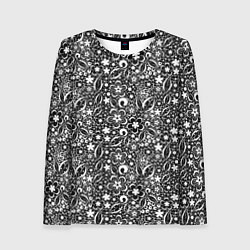Лонгслив женский Кружевной черно белый узор, цвет: 3D-принт