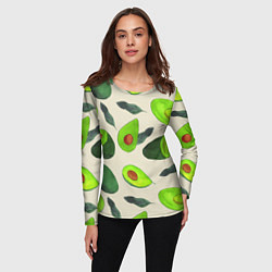 Лонгслив женский Авокадо - фруктовый паттерн, цвет: 3D-принт — фото 2